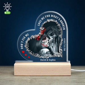 Don't Fix Me Love Me For What's Broken, Personalized 3D Led Light Wooden Base, Couple Led Light, Gift For Him - Led Night Light - GoDuckee