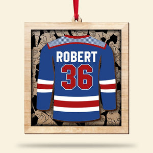 Hockey Player Jersey, Personalized Wood Ornament - Ornament - GoDuckee
