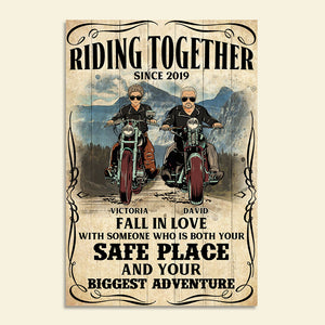 Personalized Couple Biker Poster - Riding Together and Fall In Love - Marriage Chapter - Poster & Canvas - GoDuckee