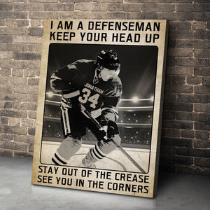 Personalized Defenseman Hockey Poster - I Am A Defenseman Keep Your Head Up - Vintage - Poster & Canvas - GoDuckee