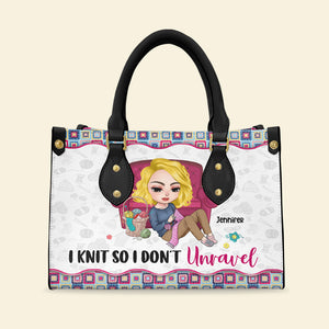 Knitting I Knit So I Don't Unravel - Personalized Leather Bag - Leather Bag - GoDuckee