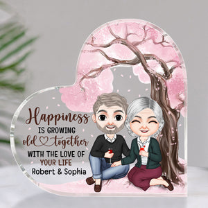 Happiness Is Growing Old Together With The Love Of Your Life, Anniversary Drinking Couple Heart Shaped Acrylic Plaque - Decorative Plaques - GoDuckee