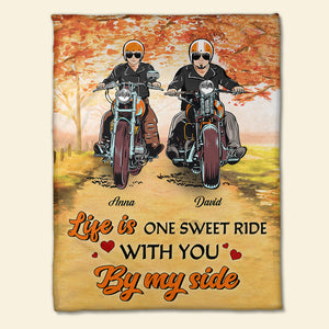 Personalized Biker Couple Blanket - Life Is One Sweet Ride With You - Autumn - Blanket - GoDuckee