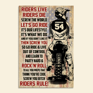 Vintage Motocross Poster - Custom Name, Number Rider - Riders Live Riders Die - American Flag - Poster & Canvas - GoDuckee