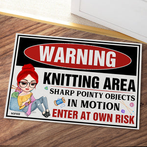Warning Knitting Area Enter At Own Risk Personalized Knitting Doormat - Doormat - GoDuckee