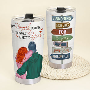 Personalized Hoodie Couple Tumbler - My Favorite Place In All The World Is Next To You - Tumbler Cup - GoDuckee