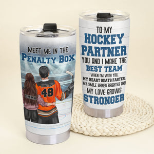 Personalized Hockey Couple Tumbler - Meet Me In The Penalty Box - Tumbler Cup - GoDuckee