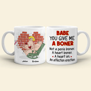 Babe You Give Me A Boner, Naughty Make Love Old Couple White Mug Happy Valentine's Day - Coffee Mug - GoDuckee