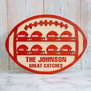Great Catches Personalized American Football Layered Wood Sign Stand Gift For Football Lovers - Wood Sign - GoDuckee