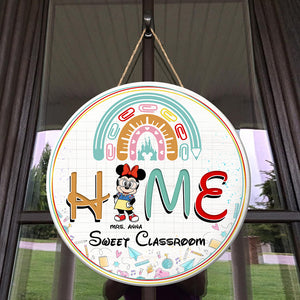 Home Sweet Classroom Personalized Teacher Round Wooden Sign - Wood Sign - GoDuckee