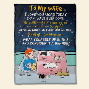 Personalized Cartoon Sleeping Couple & Cat, Dog Breeds Blanket - To My Wife - Blanket - GoDuckee