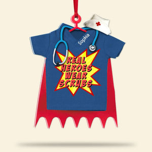 Nurse Real Heroes Wear Scrubs, Personalized Ornament, Christmas For Nurse, Healthcare Worker - Ornament - GoDuckee