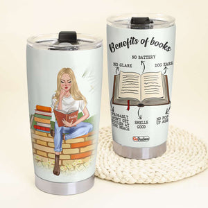 Personalized Reading Girl Tumbler - Benefits Of Books - Nose In A Book - Tumbler Cup - GoDuckee