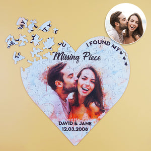The Day I Met You I Found My Missing Piece Personalized Wood Puzzle, Gift For Couple - Wood Sign - GoDuckee