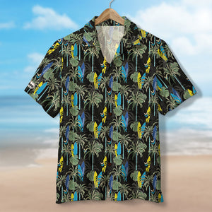 Surfing Hawaiian Shirt - Custom Palm Trees Background - Hawaiian Shirts - GoDuckee