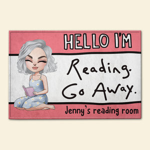 Personalized Reading Girl Welcome Mat - Custom Name - Hello I'm Reading Go Away - Doormat - GoDuckee