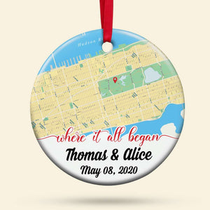 Where It All Began Personalized Map Ceramic Ornament, Christmas Gift For Couple - Ornament - GoDuckee