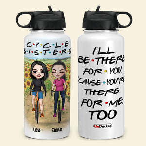 Personalized Cycling Besties Water Bottle - Cycle Sisters, I'll Be There For You - Sunflower Theme - Water Bottles - GoDuckee