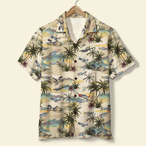 Aircraft Palm Tree and Island Pattern - Hawaiian Shirt - Hawaiian Shirts - GoDuckee