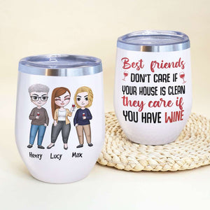 Personalized Drinking Friends Dolls Wine Tumbler - Best Friends Don't Care - Wine Tumbler - GoDuckee