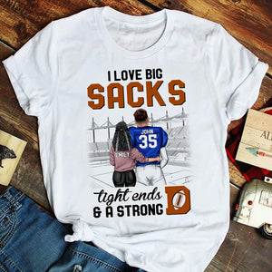 Big Sacks Tight Ends And A Strong D - Personalized Shirts - Gift for American Football Players - Couple Shoulder to Shoulder - Shirts - GoDuckee