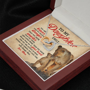 Lion Mom To Daughter You Are Braver Than You Think Personalized Interlocking Hearts Necklace - Jewelry - GoDuckee