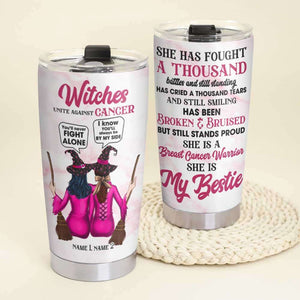 Personalized Friends Tumbler - Breast Cancer Awareness Month, Witches Unite Against Cancer - Tumbler Cup - GoDuckee