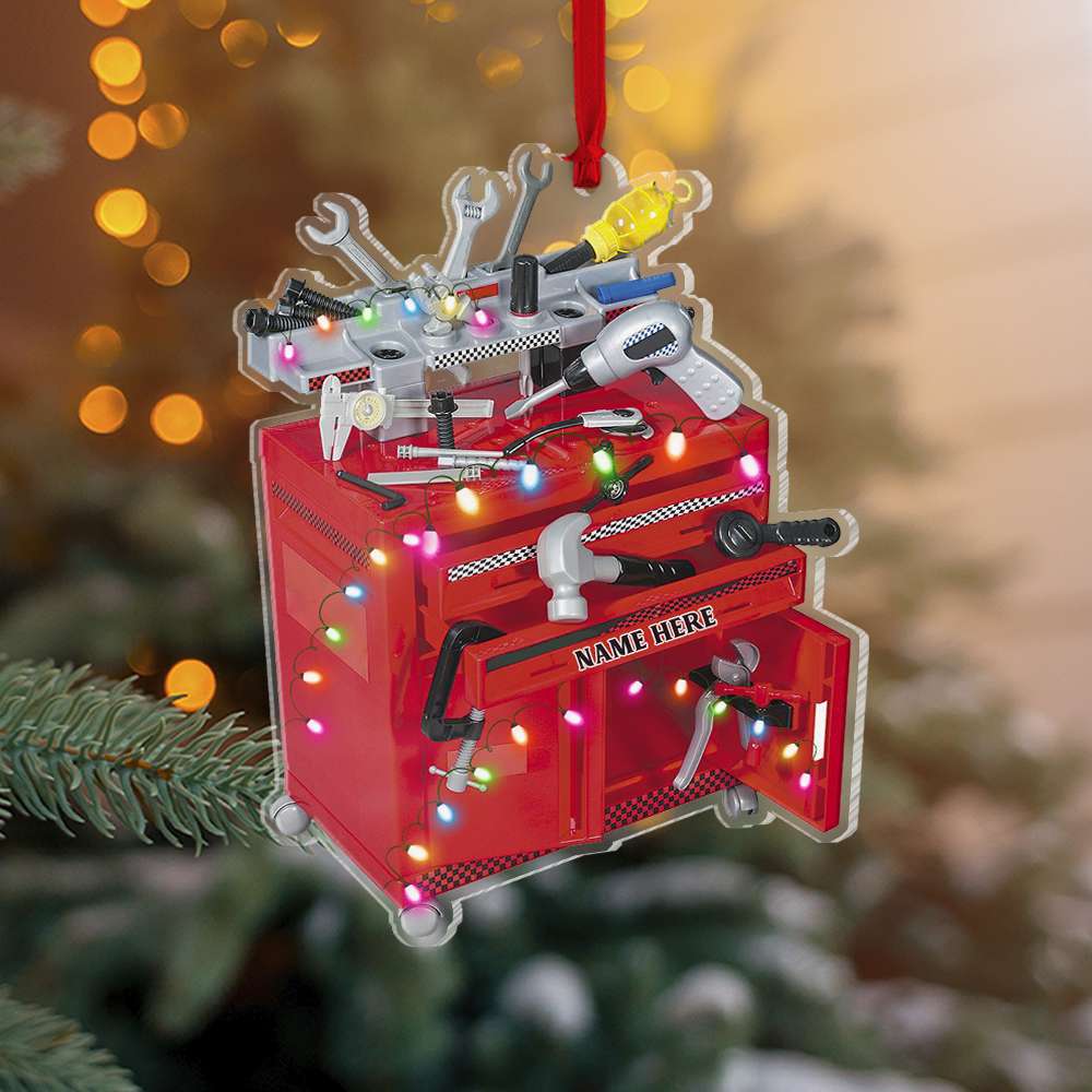 Racing Toy Tool Box & Engine Block, Personalized Ornament, Christmas Gift For Mechanic, Racer - Ornament - GoDuckee