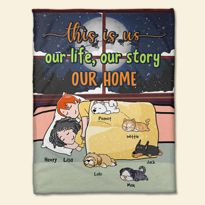 Personalized Cartoon Sleeping Couple & Cat Breeds Blanket - This Is Us Our Life Our Story Our Home - Blanket - GoDuckee