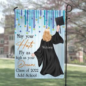 Personalized Graduation Flag Girl Wearing Girl Wearing Cap and Gown - Flag - GoDuckee
