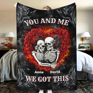 You & Me We Got This, Personalized Couple Blanket, Black Gothic Red Roses Design - Blanket - GoDuckee