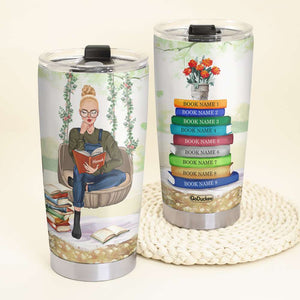 Personalized Reading Girl Tumbler - Girl Sitting On A Flower Swing - Tumbler Cup - GoDuckee