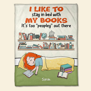 Personalized Cartoon Sleeping Girl Blanket - Book Lover - I Like To Stay In Bed With My Books - Blanket - GoDuckee