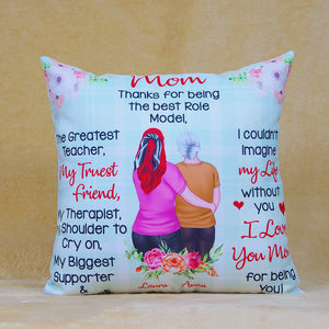 Personalized Mom Kid Pillow, Mom The Best Role Model, Girl Hugging Mom - Pillow - GoDuckee