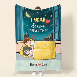 Personalized Cartoon Sleeping Couple Blanket - 1 Year Down Forever To Go - Blanket - GoDuckee