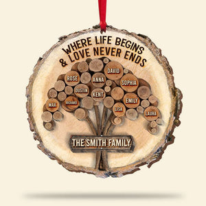 Family Tree Where Life Begins And Love Never Ends, 2 Personalized Wood Ornament - Ornament - GoDuckee