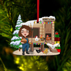 Personalized Poultry Farming Chicken Girl At The Coop Ornament, Christmas Tree Decor - Ornament - GoDuckee