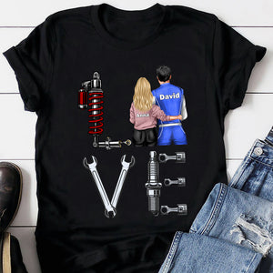 Dirt Track Racing Couple Hugging, Personalized L-O-V-E Shirt for Couples - Shirts - GoDuckee