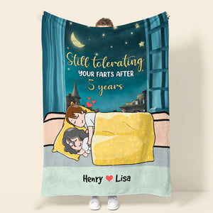 Personalized Cartoon Sleeping Couple Blanket - Still Tolerating Your Farts After 5 Years - Blanket - GoDuckee