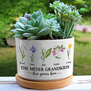 Love Grows Here Personalized Plant Pot, Gift For Grandma, Flower Garden Pot - Plant Pot - GoDuckee