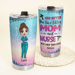 Personalized Nurse Dolls Tumbler - Two Titles Mom And Nurse - Chibi Nurse Front View - Tumbler Cup - GoDuckee