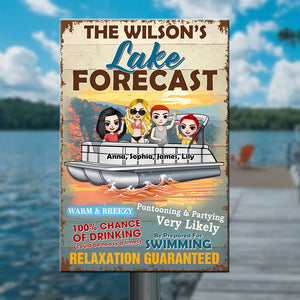 Personalized Pontoon Friends Metal Sign - Lake Forecast 100% Chance Of Drinking - Metal Wall Art - GoDuckee