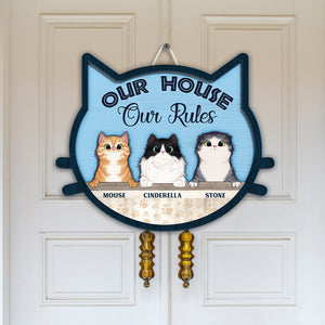 Our Home Our Rules Personalized Cat Layered Wood Sign Stand Gift For Cat Lovers - Wood Sign - GoDuckee