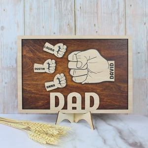 First Bump - Personalized Layered Wood Sign Stand - Father's Day Gift For Dad, Grandpa - Wood Sign - GoDuckee