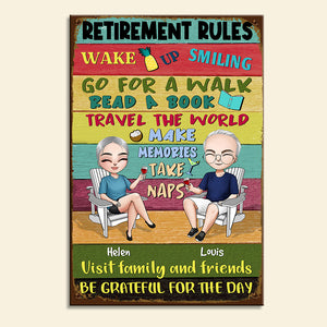 Retirement Rules - Personalized Metal Sign - Gift For Couple - Metal Wall Art - GoDuckee