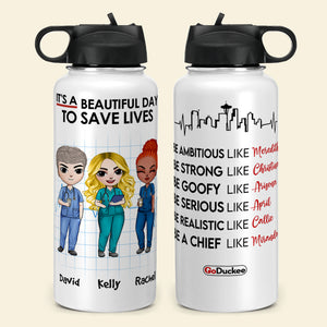 Personalized Nurse Bestie Water Bottle - It's A Beautiful Day Fol9-Vd1 - Water Bottles - GoDuckee