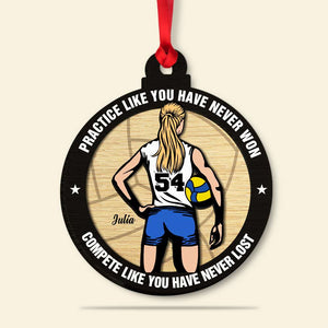 Practice Like You Have Never Won, Personalized Volleyball Wood Ornament - Ornament - GoDuckee