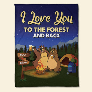 Personalized Drinking Bear Couple Blanket - Love You To The Forest And Back - Beer Lover - Blanket - GoDuckee