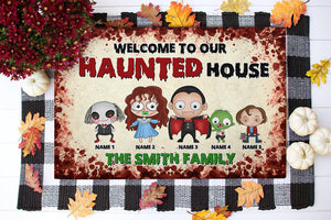 Spooky Doormat - Personalized Cartoon Horror Family - Welcome To Our Haunted House - Doormat - GoDuckee