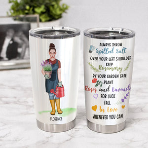 Gardening - Personalized Plant Lady Tumbler - Roses and Lavender For Luck - Tumbler Cup - GoDuckee